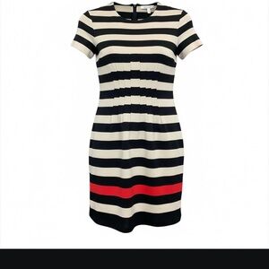 Diane Von Furstenberg Black and Cream Striped Dress with Red Detail size 6